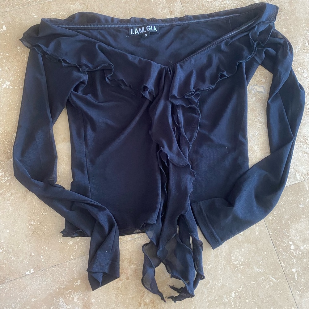 I am gia black sheer ruffled top